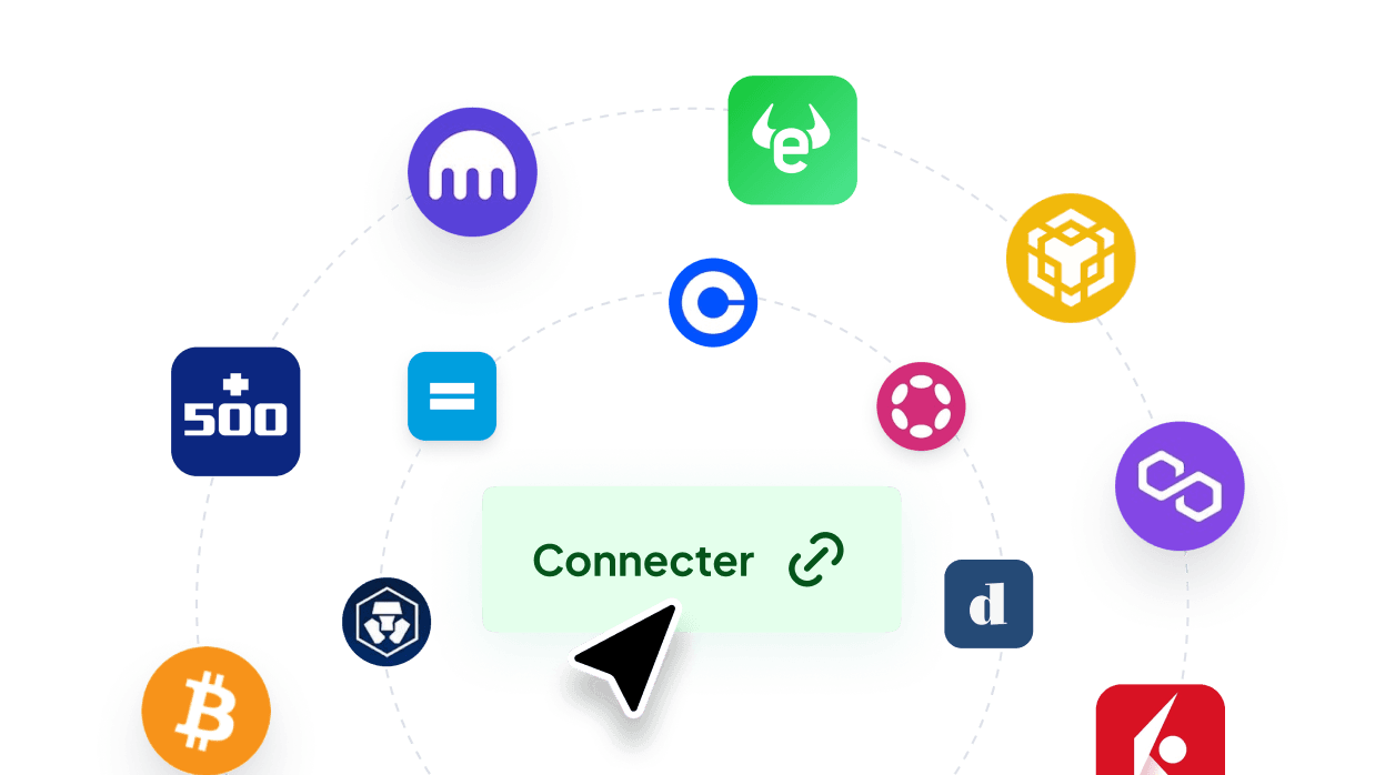 Image de la page d'accueil : fonctionnalité de connexion à plus de cinq cents plateformes financières et cryptomonnaies via FinBooks