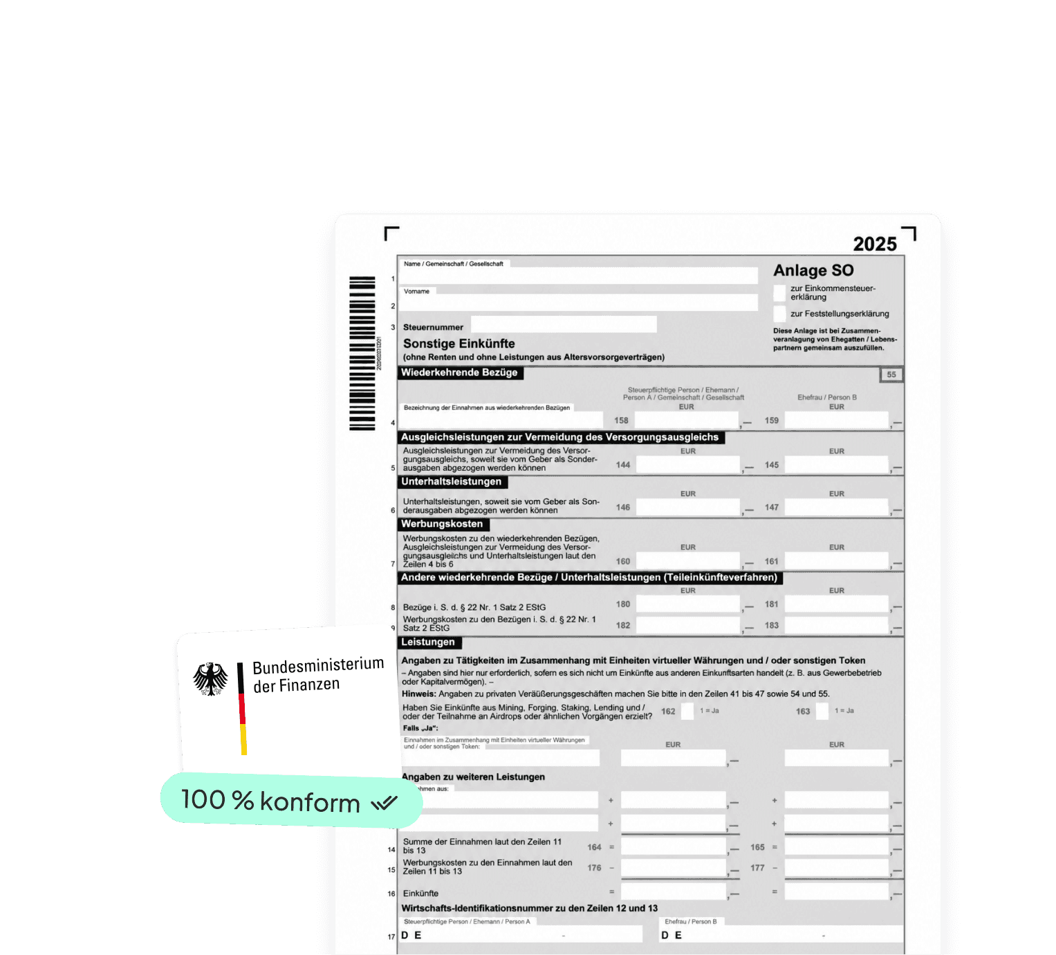 Finbooks-Steuerdokument mit dem Label „100% konform".